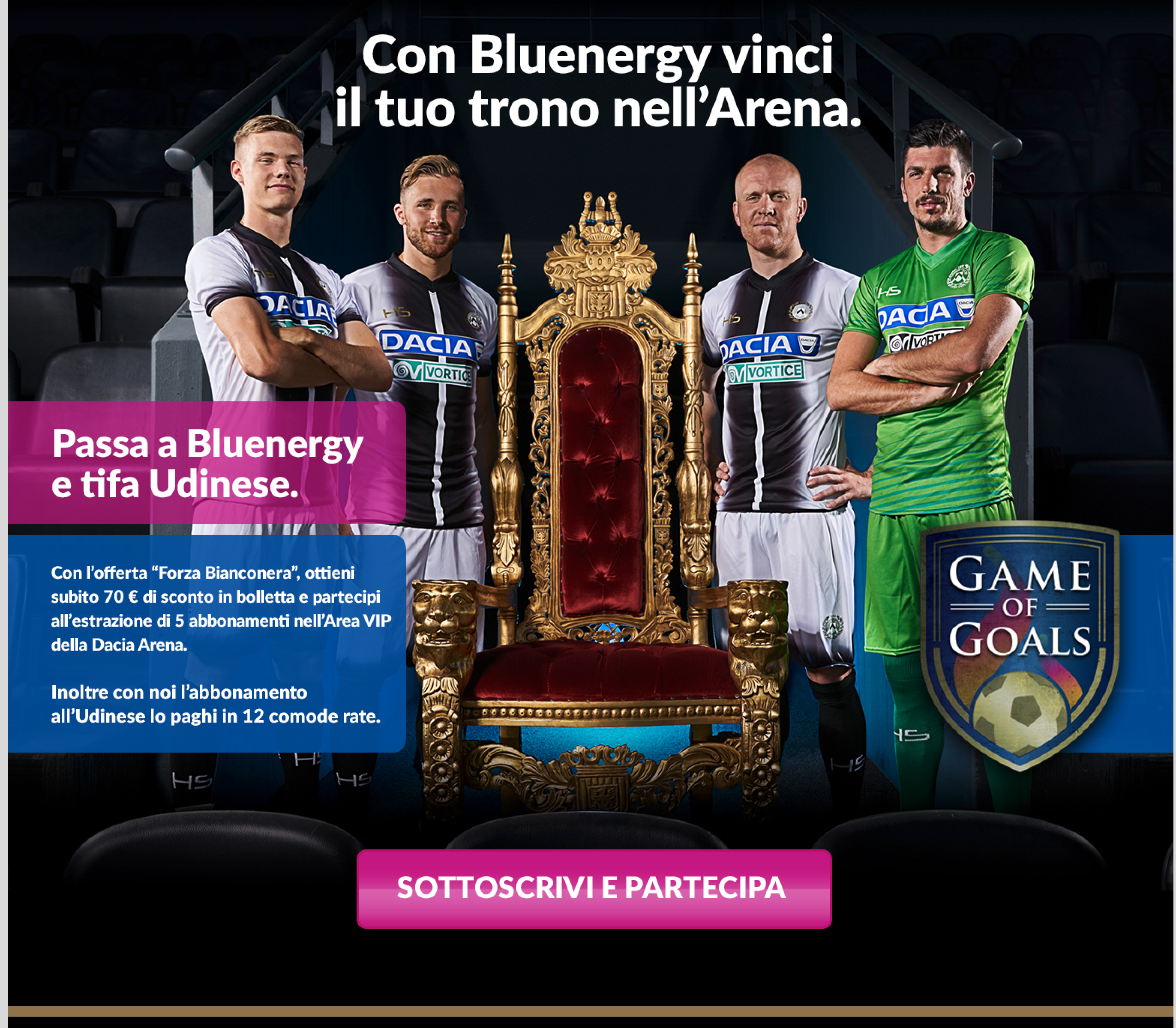 Bluenergy diventa Premium Partner e Energy Partner di Udinese Calcio