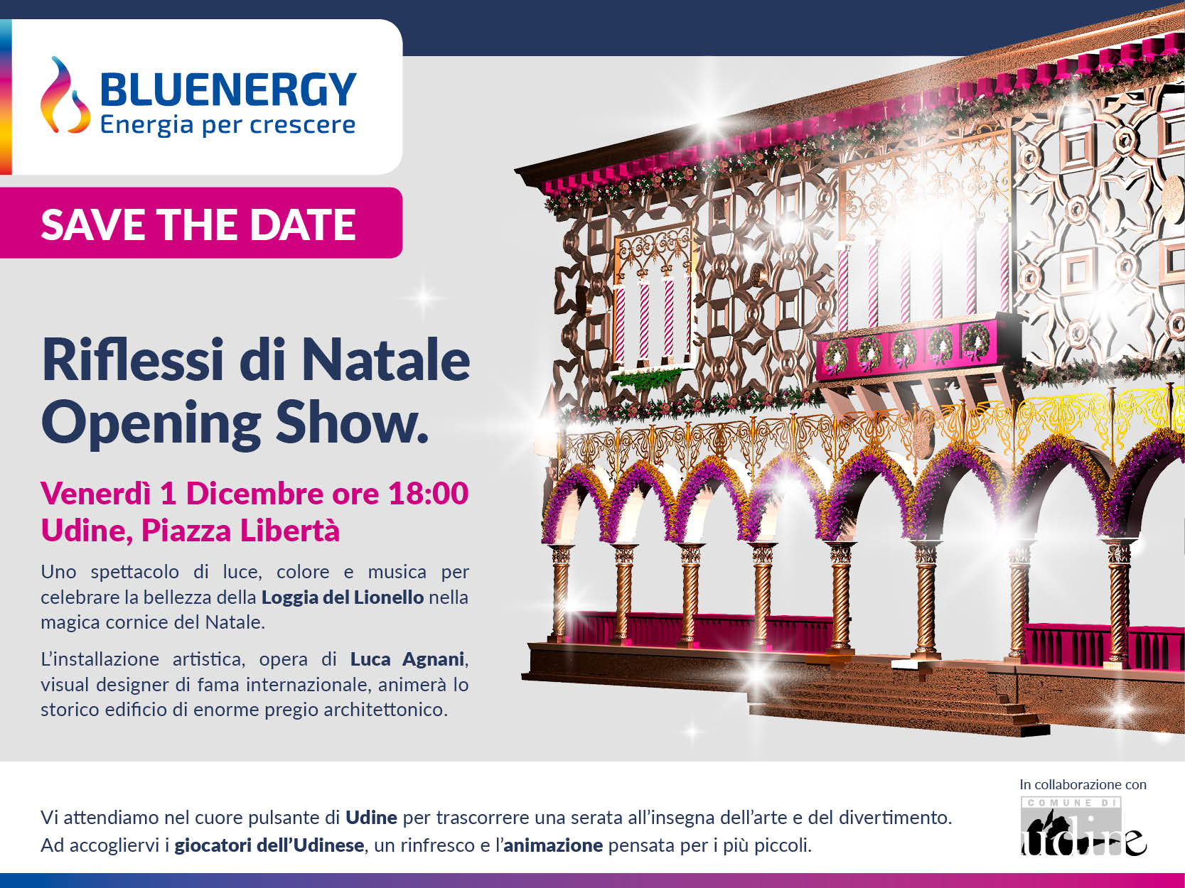 Riflessi di Natale, Bluenergy anima l’atmosfera natalizia grazie a un capolavoro di arte 3D.